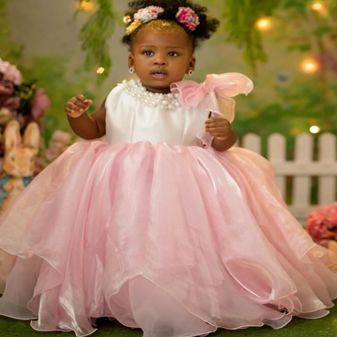 2026 Pink Ball Gown Flower Girl Dresses Pearls Organza Crew Little Girl Christmas Peageant Birthday Christening Tutu Dress Gowns ZJ422