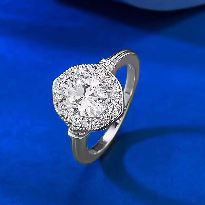 High Quality 1.5ct D Color Oval Cut Moissanite 925 Sterling Silver Womens Wedding Ring with 18K White Gold Plating