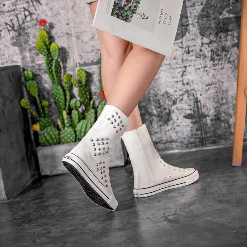Spring and summer new medium sequin color lace-up rivet canvas casual soft sole flat couple large-size women's shoes