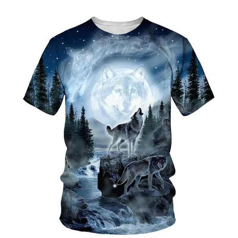 Animal wolf pattern 3D printing mens O-neck T-shirt fashion T-shirt casual short sleeved oversized Y2K Harajuku unisex clothing W250425