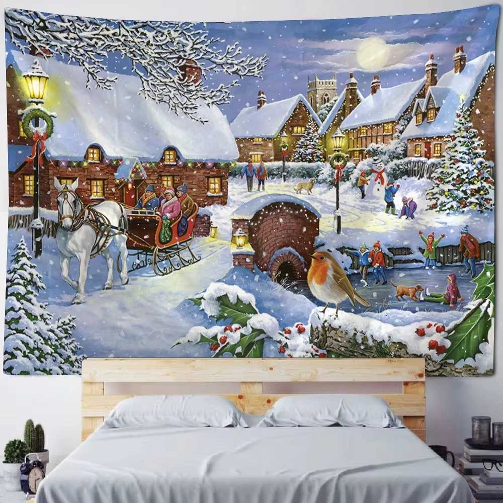Christmas Tapestry Wall Hanging Elk Santa Claus Tree Pattern New Year Gift Home Fabric Decor for Living Room Bedroom OfficeM251125