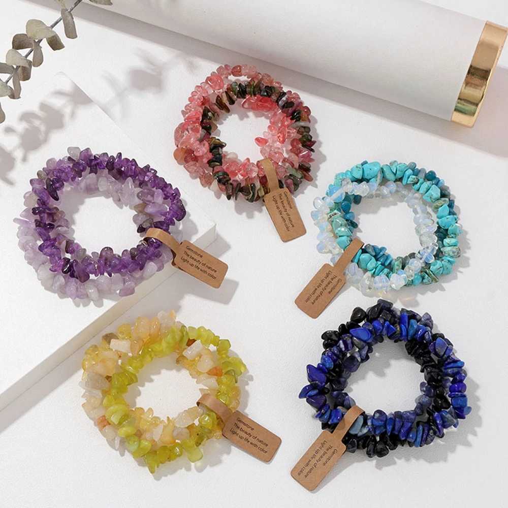 3PCS Natural Chip Stone Bracelet Set Irregular Fluorite Quartzs Stretch Bracelet With Tag Healing Jewelry Gifts For Women Men J251125