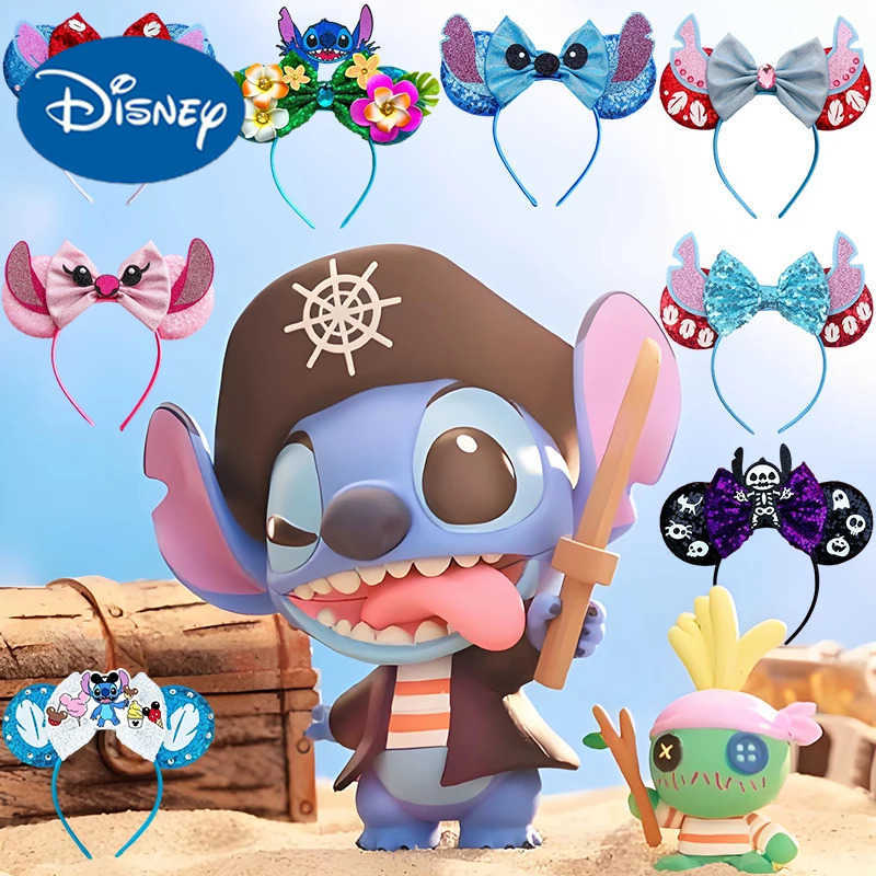 Disney Lilo Stitch Ears Hairband Women Sequins Bow Elasticity Cute Mickey Mouse Headbands Girl Hair Accessories Birthday Party X250425