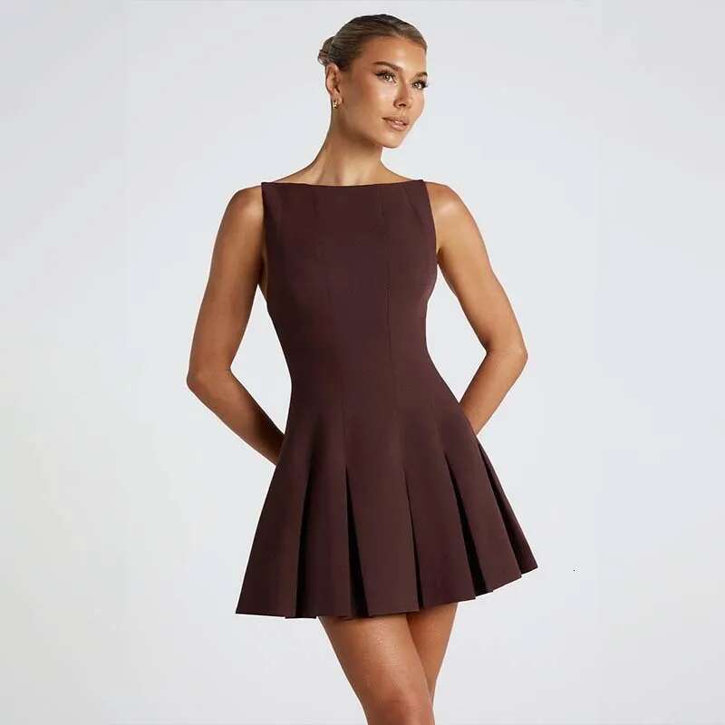 Dongdumaoyi Townlike Waist Wrap A Line Pleated Dress Women Mini Spring Summer Backless Nightclub Sexy Party Dresses