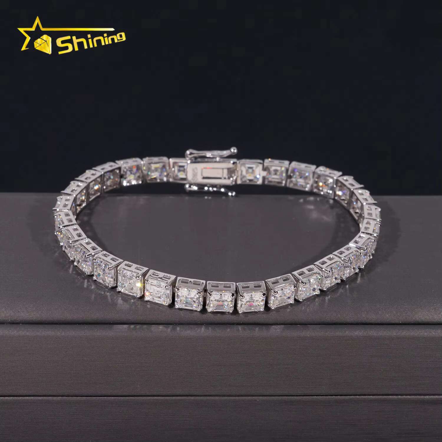 Gra Certified Hip Hop Jewelry 925 Sterling Silver Asscher Cut 5.5mm Necklace Iced Out Moissanite Diamond Tennis Chain Bracelet