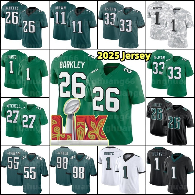 Saquon Barkley 62 Jason Kelce Jalen Hurts Football Jersey AJ Brown DeVonta Smith Cooper DeJean Carter Lane Johnson Mailata Goedert Quinyon Mitchell Darius Slay Jr