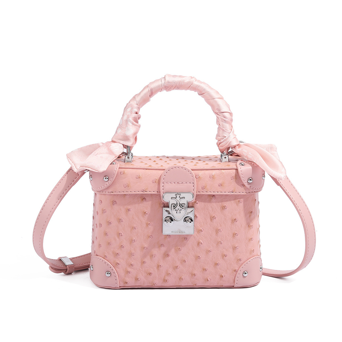 Ostrich Pattern Box Bag For Women's Fashion Luxury Silk Scarf PU Leather Designer Bag One-shoulder Crossbody Handbag