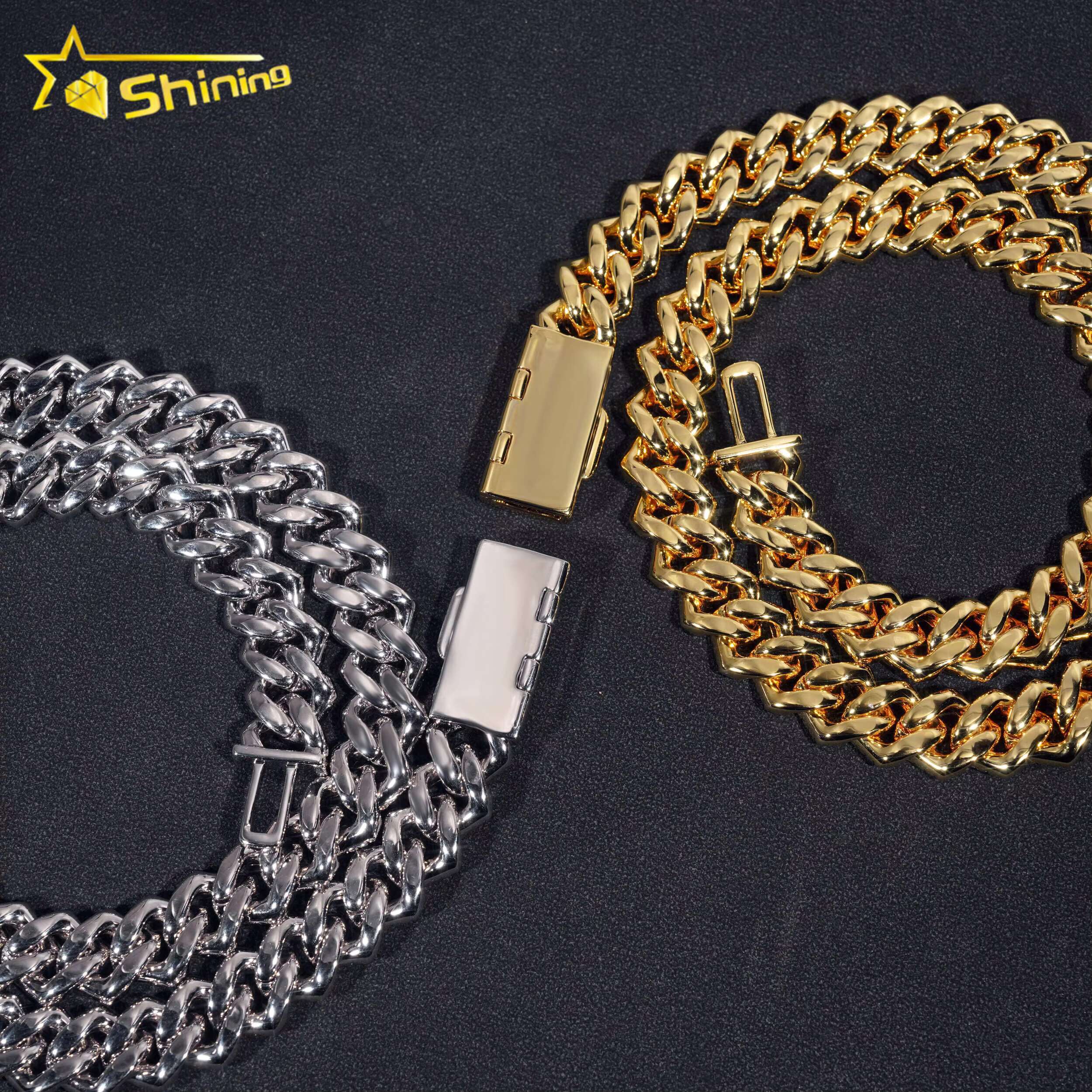 Wholesale Price Hip Hop Cuban Chain Fashion 18K Gold Plated 13MM Brass Cubic Moissanite Diamond Cuban Link Chain