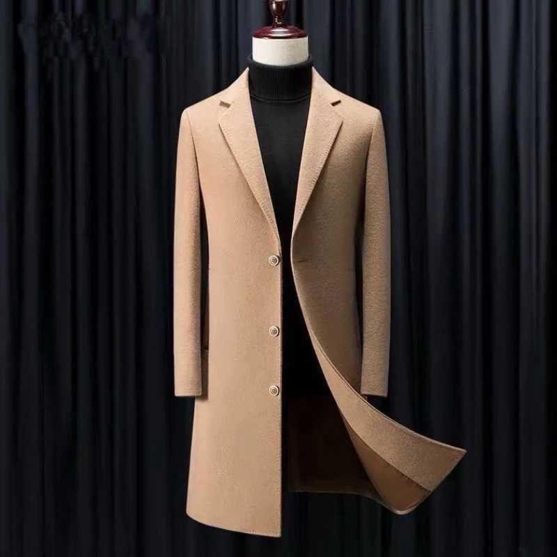 Mens New Chinese Style Winter Wool Overcoat Single Faced Luxury Casual Trench Coat for Middle Aged Senior Dads High End FashionT251125