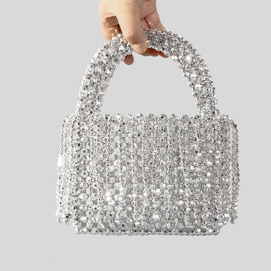 Designer Bag 2025 Fashion Acrylic Beading Tassel Women Sier Beaded Handbags Handmade Woven Summer Beach Small Tote Party Purses 2023 Luxury Bag