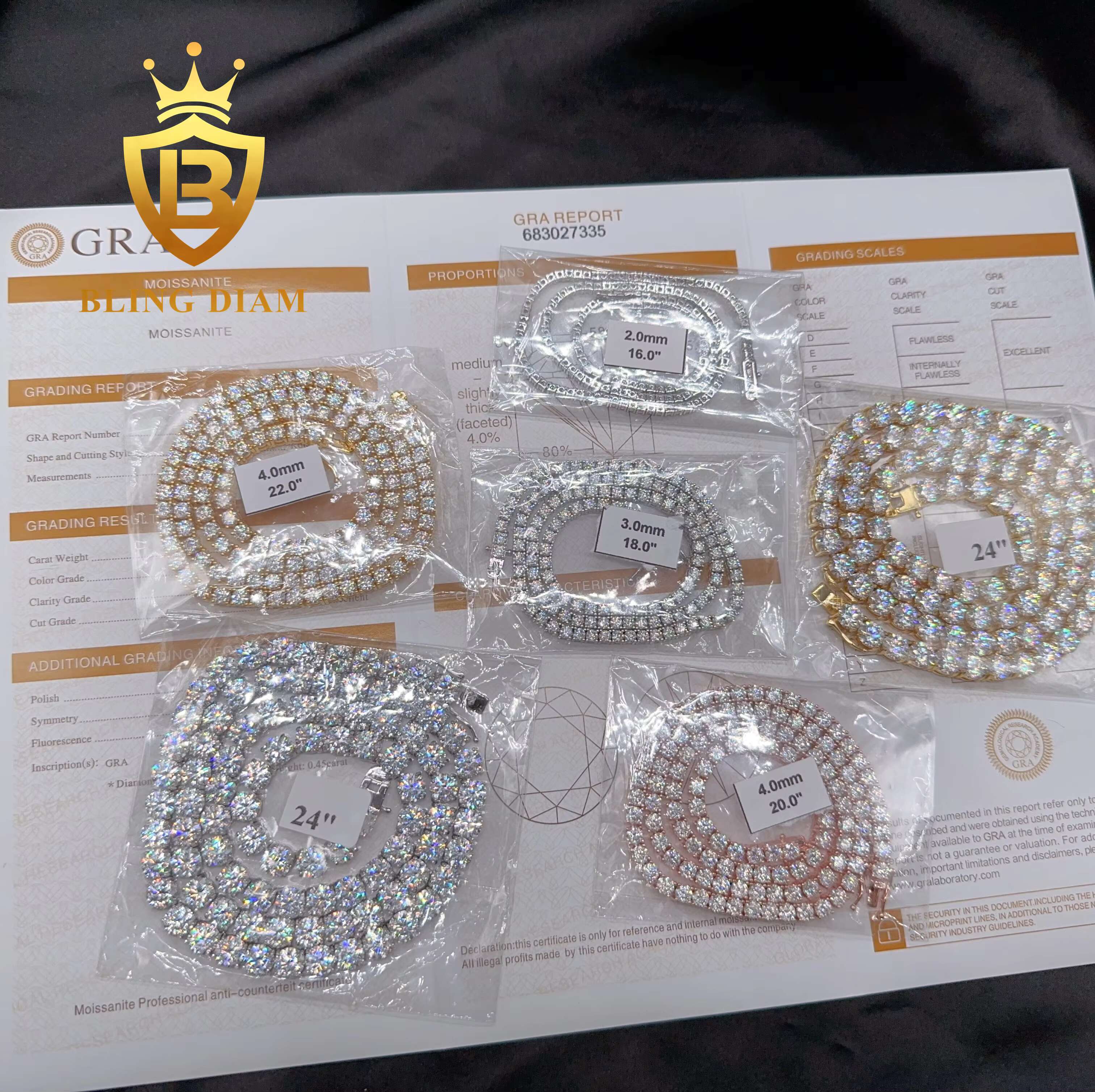 Wholesale Price Fine Jewelry Pass Diamond Tester S925 Sterling Silver 5mm Moissanite Women Men Necklaces Tennis Chain