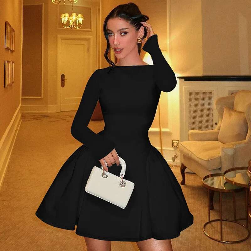 Dongdumaoyi Townlike Waist Wrap Pleated A Line Dress Women Mini Autumn Winter Backless Nightclub Sexy Party Dresses