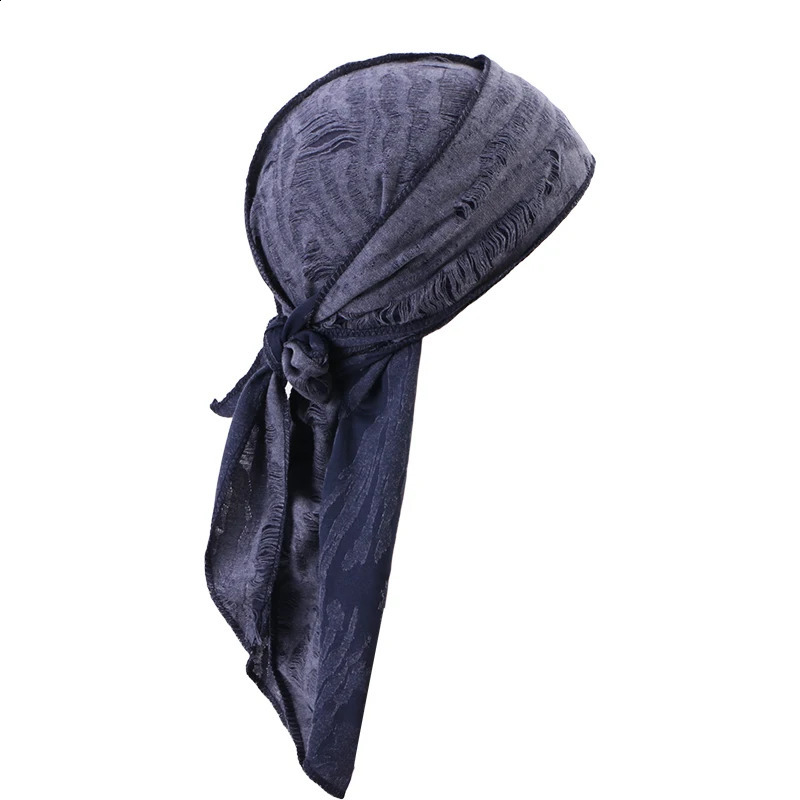 Durag long tail cotton ribbon pirate hat retro distressed Durag chemical hat Turban headband Bandanas headwear 250423