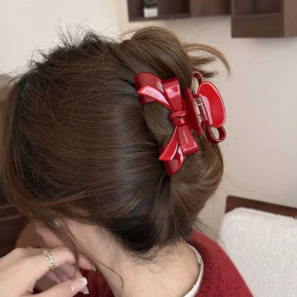 New Years Red Bow Acetate Hair Claw Sweet and Cute Exquisite Female Hair Clip Korean Fashion Headwear Jewelry GiftT250425