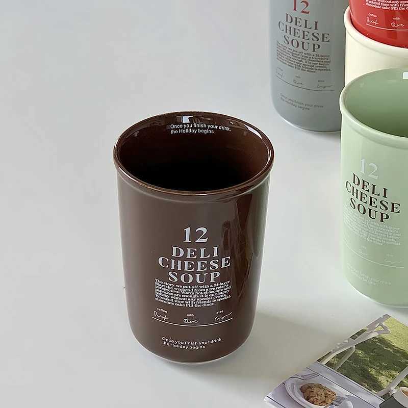 400ml Korean Style Ceramic Water Cup Ins Style Letter Juice Drinkware Exquisite Round Hand-held Mug Household Casual Coffee Cups Y251125