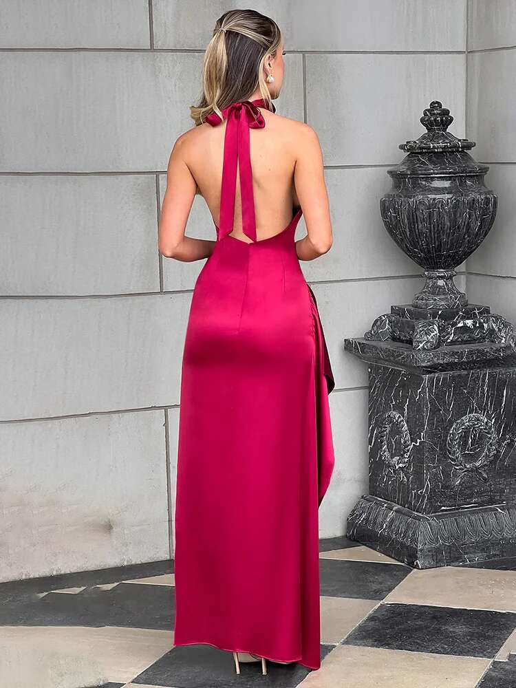 Dongdumaoyi Townlike Slim Bodycon Elegant Maxi Long Dress Women Halter Summer High Split Backless Nightclub Sexy Party Dresses