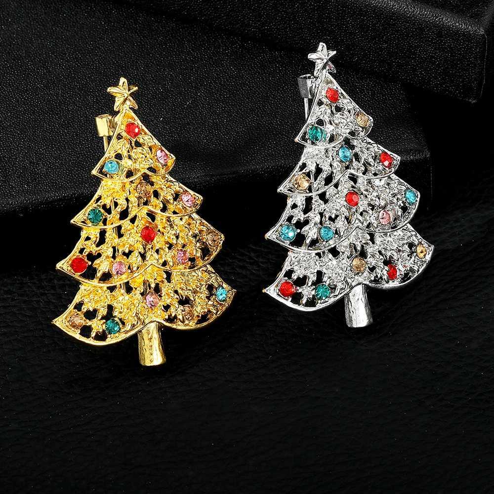 Novelty Luxury Pretty Christmas Tree Collection Crystal Brooches Full Colorful Rhinestone Paved Lapel Pins Xmas Gift J251125