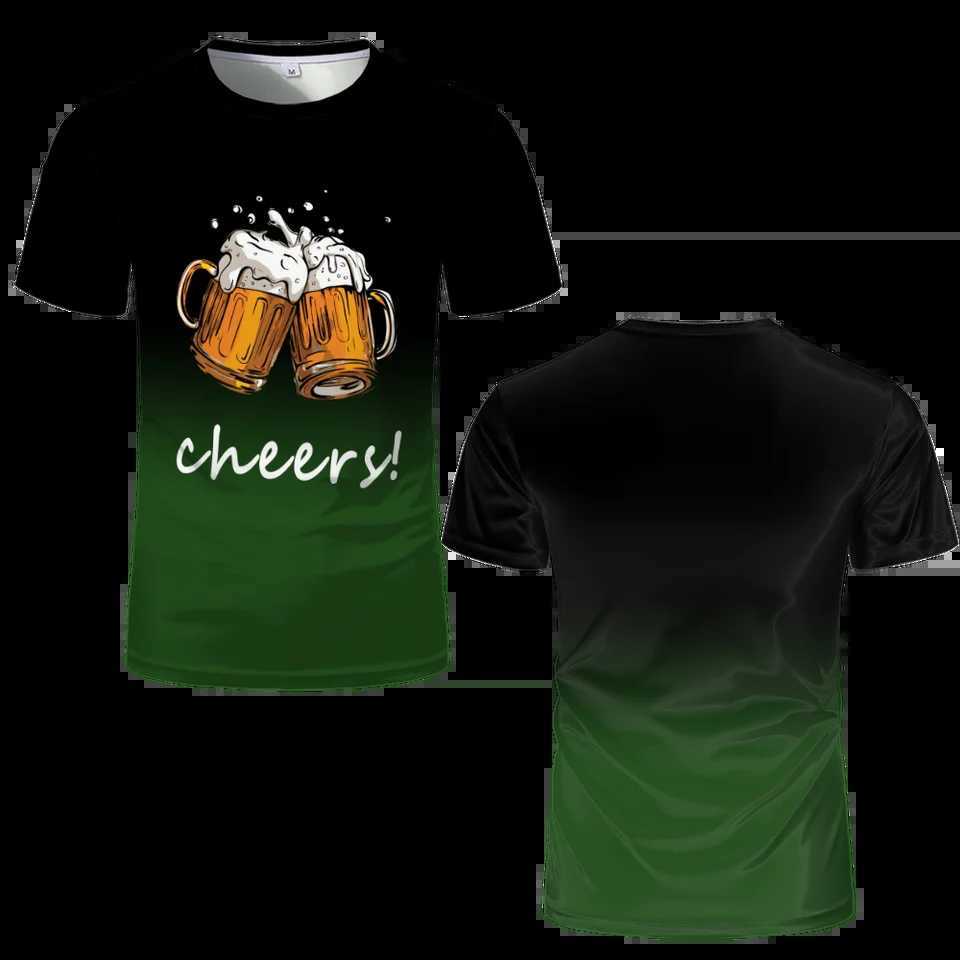 New Beer Cheers Graphic Mens T-shirt Fashion Gradient 3D Printed Loose Street Clothing Neutral Casual Cool Round Neck Short Sleeve Top W250425