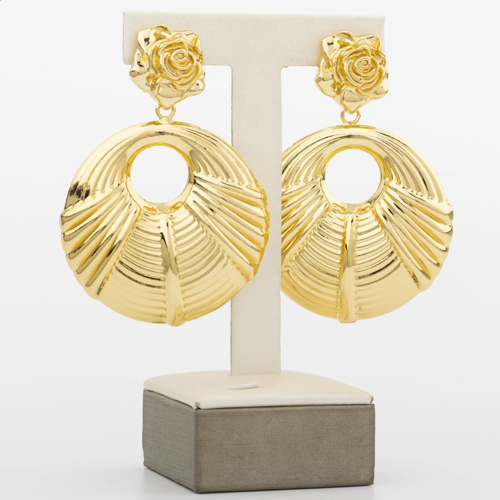 African 18k Gold Plated Jewelry Set for Women Hoop Earrings and Pendant Set Italian Gold Color Weddings Bangle Ring Jewellery 250417