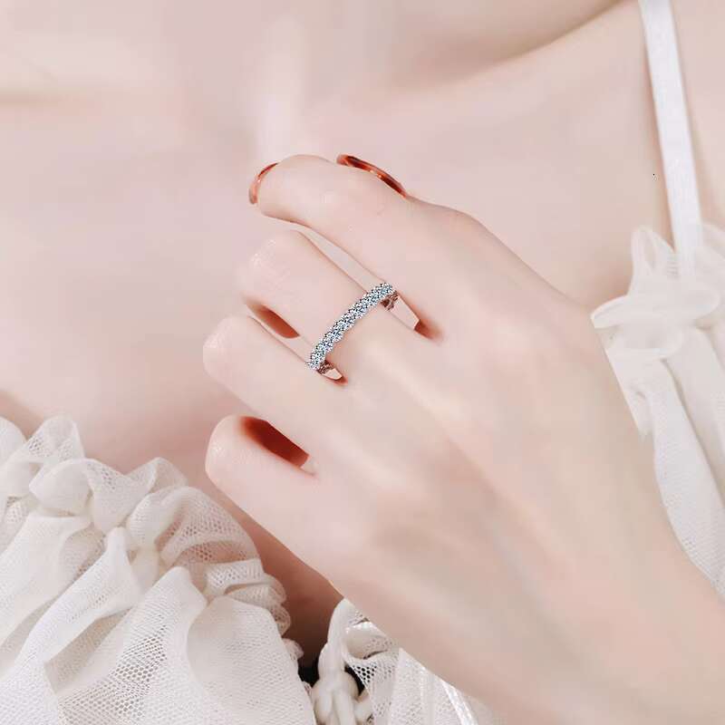 Hot Mosan Ring 925 Sterling Silver Line Diamond Full Circle of Moissanite Ring Solitaire Ring Women Wedding Jewelry Gift