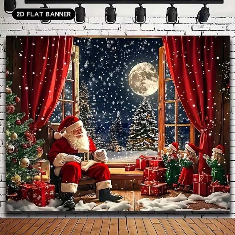 Santa Claus and Elf Christmas background tapestry elegant wall hanging in the living roomChristmas selection easy to installM251125