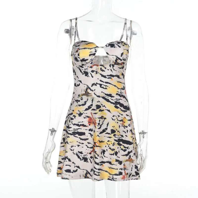 Dongdumaoyi Townlike Waist Wrap A Line Tiger Striped Dress Women Spaghetti Strap Mini Spring Summer Nightclub Sexy Party Dresses