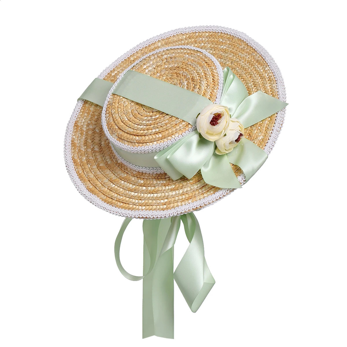 Lolita Straw Hat Women Girl Victorian Pastoral Style Lace Bonnet Hat for Costume Tea Party Flat Cap 250420