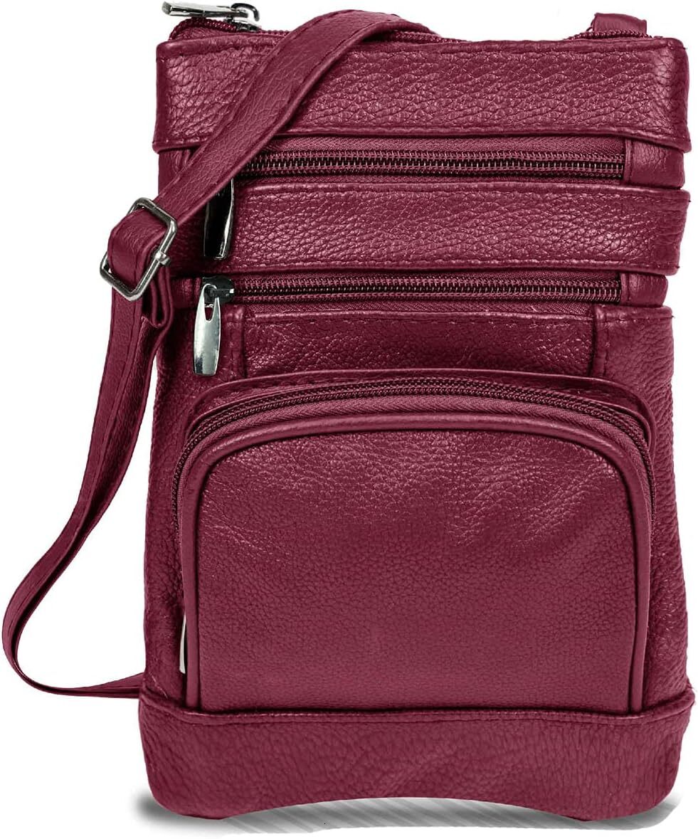 Leather Purses For Women, Multi Pocket Crossbody With Adjustable Strap, Soft & Durable Leather Purse