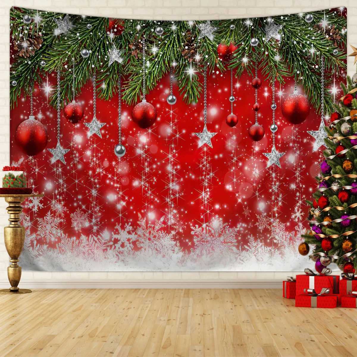 1pc Christmas Background Cloth Christmas Ball Photography Background Tapestry Happy New Year Family Party DecorationM251125