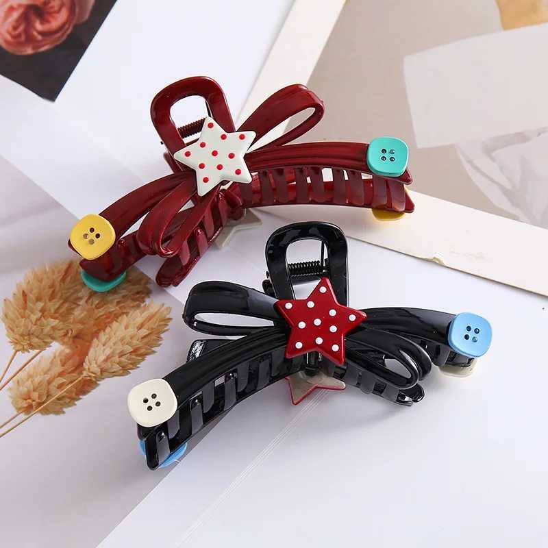 1 piece of colored blocking wave dotted star female oversized button bow disc-shaped hair hair clip hair accessoriesT250425