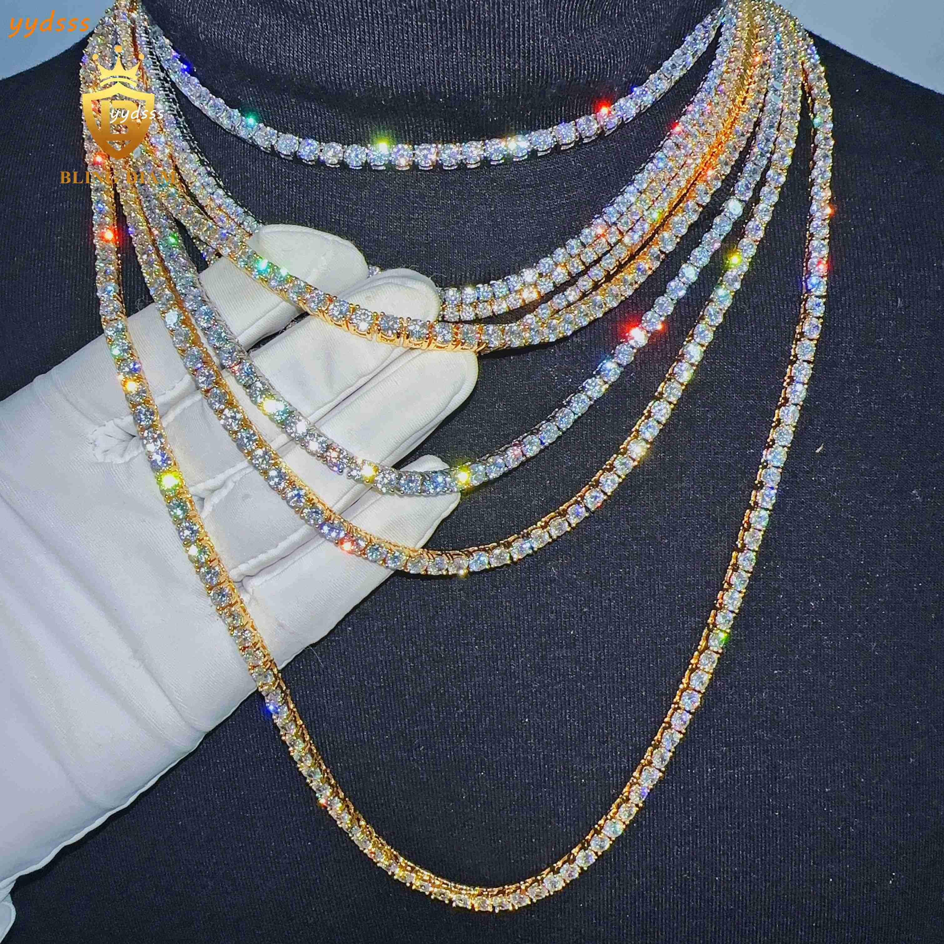 Blingdiam Jewelry Custom Fine Classic 3mm 4mm 5mm 6mm Stainless Steel Hiphop Chain AAAAA+ Moissanite Tennis Chain and Bracelet