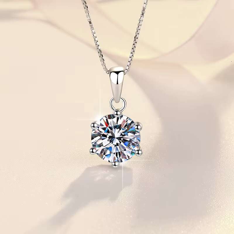 Wholesale 925 Sterling Silver Jewelry Box Chain Custom D Color Moissanite Pendant Necklace for Women Six Claw 1ct to 5ct