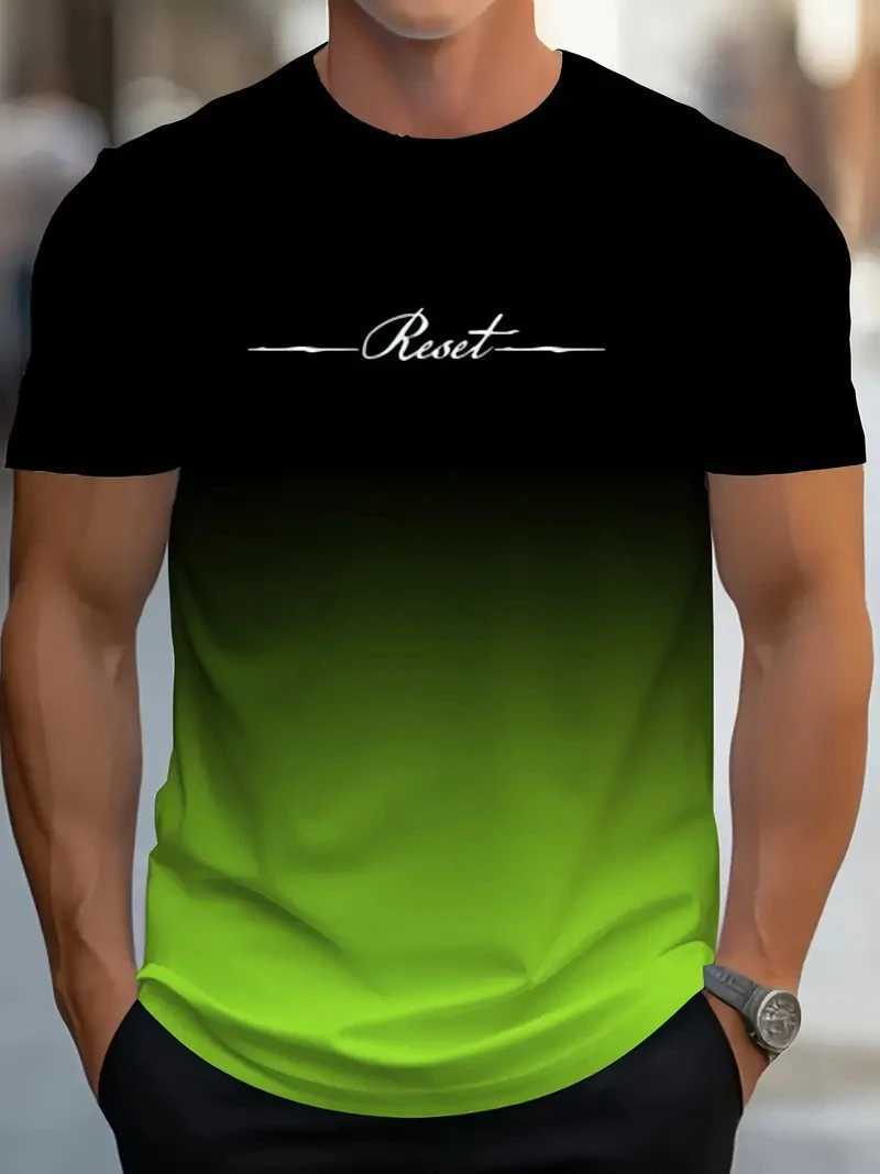 Fashion gradient reset letter graphic T-shirt for summer simple and fashionable mens 3D printed T-shirt loose and breathable sports T-shirt top W25042