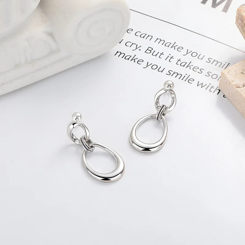 Original 925 sterling silver charm drop shaped double ring pendant earrings elegant womens drop punk earrings trend 250422