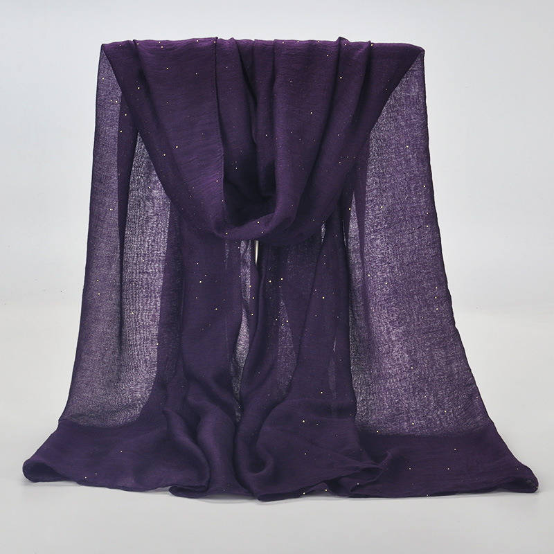K515 Solid color cotton and linen Bali yarn gold flash scarf Single color sequin sunscreen scarf Foreign trade anti-sand head scarf