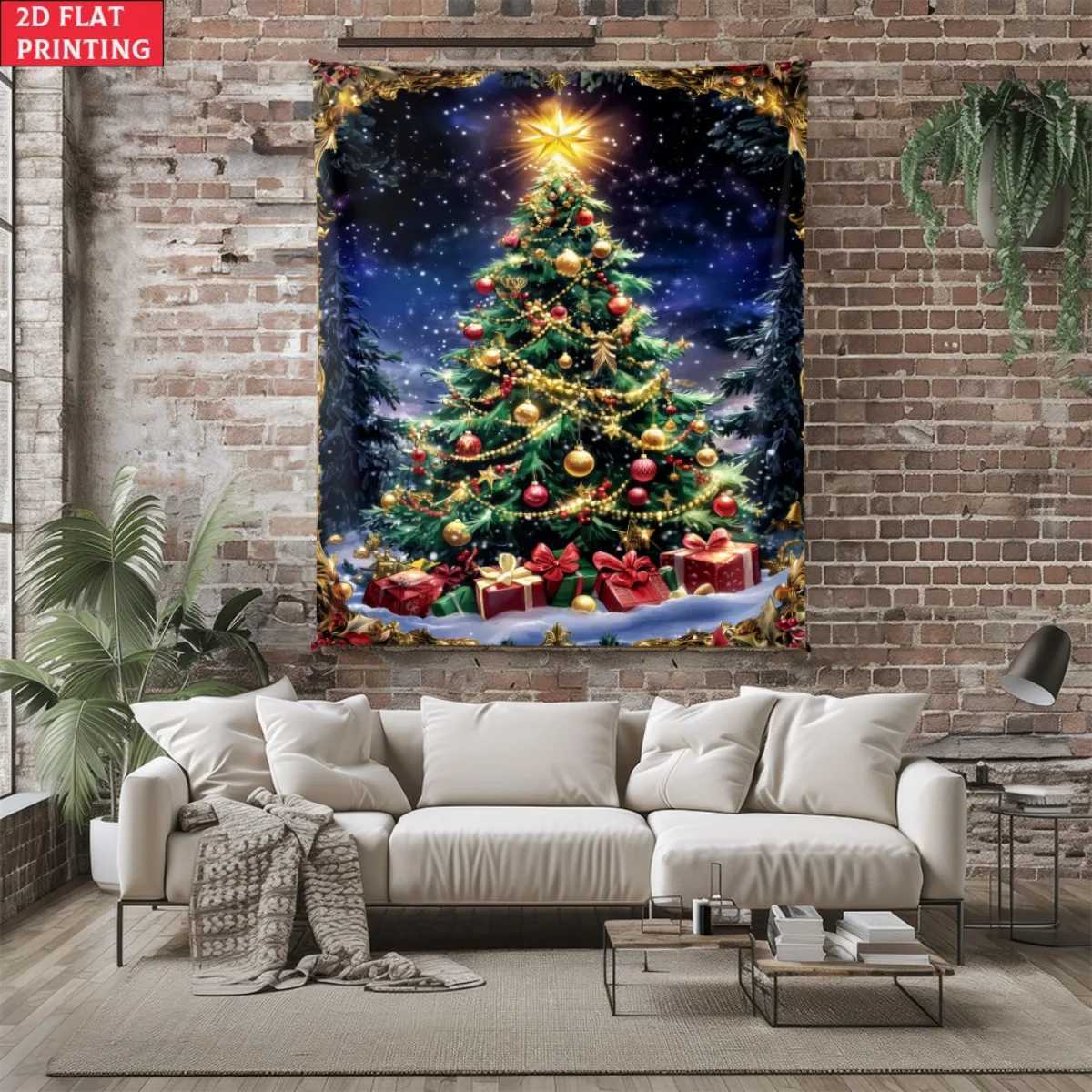 Christmas tree holiday wall tapestry festive decor winter scene Xmas gift background holiday art print 2D flat printingM251125