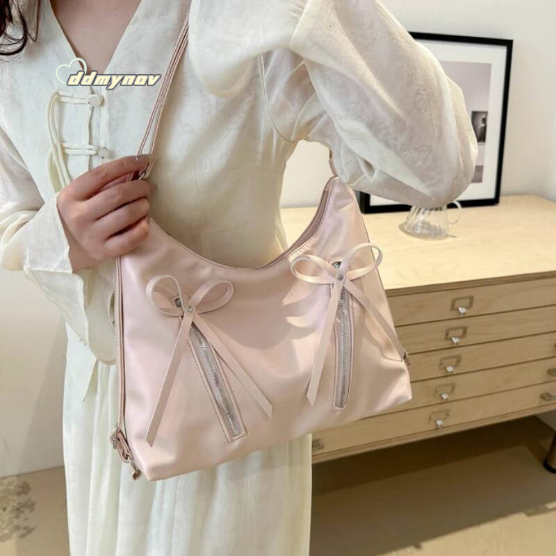 Sier Small Bow Pu Leather Shoulder Bags for Women 2025 Summer Designer Fashion Handbags and Purses Trend Crossbody Bag ddmynov