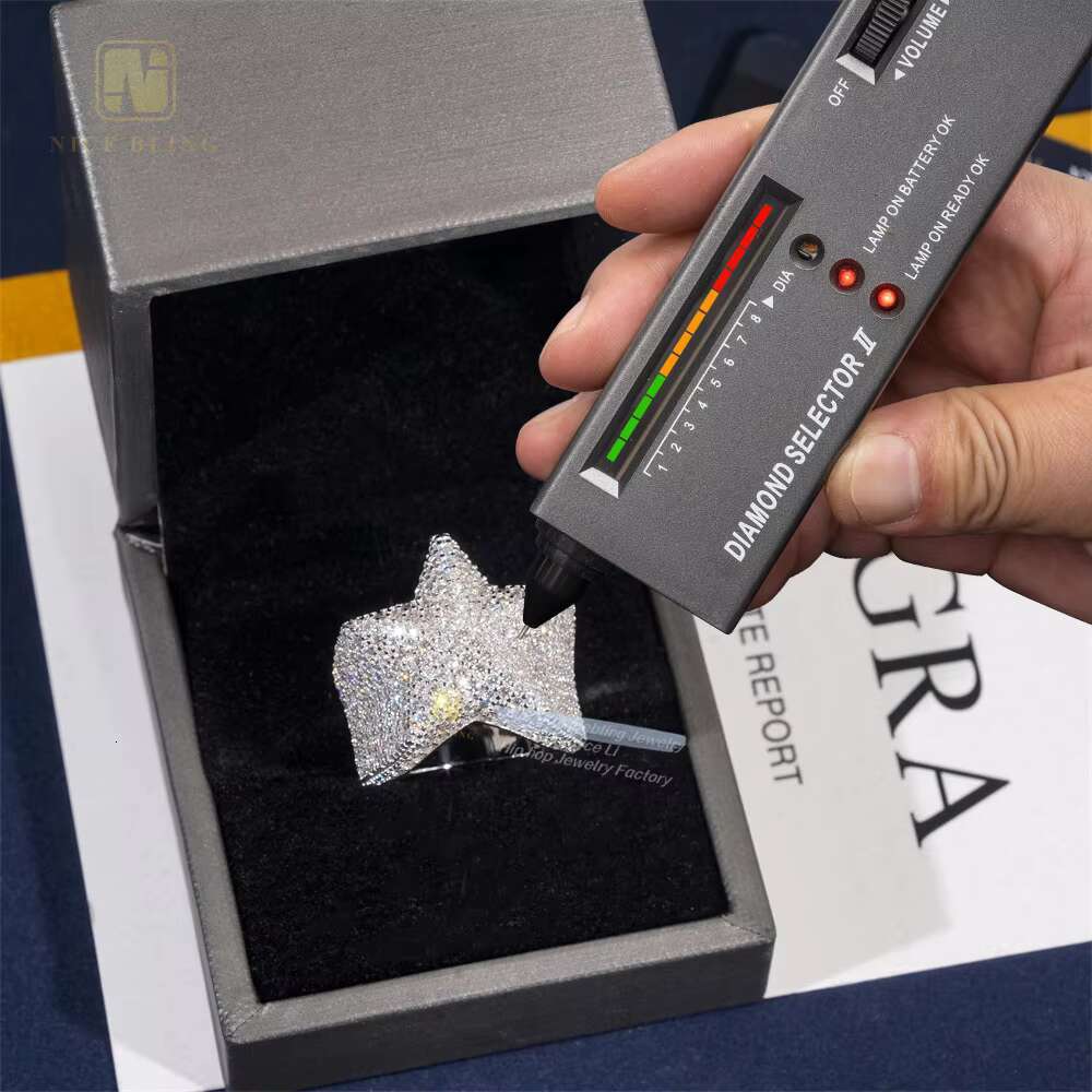 Hip Hop Fashion Moissanite Jewelry 925 Silver Iced Out Diamond Cuban Rings Hip Hop Moissanite Ring