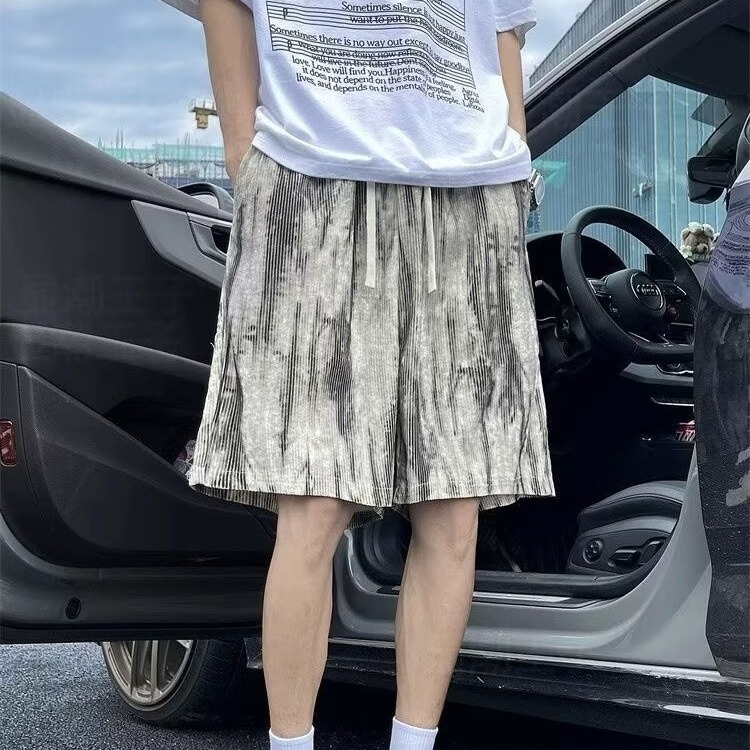 Beach men's summer thin American style exterior ice silk sports pants big size loose casual five inch shorts