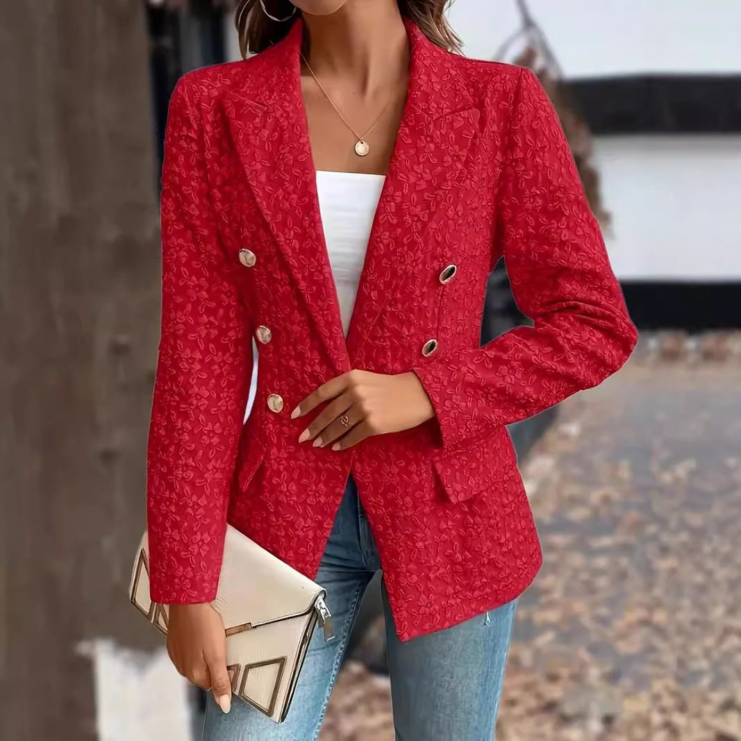 2024 winter fashion temperament solid color double breasted suit jacket womens clothing