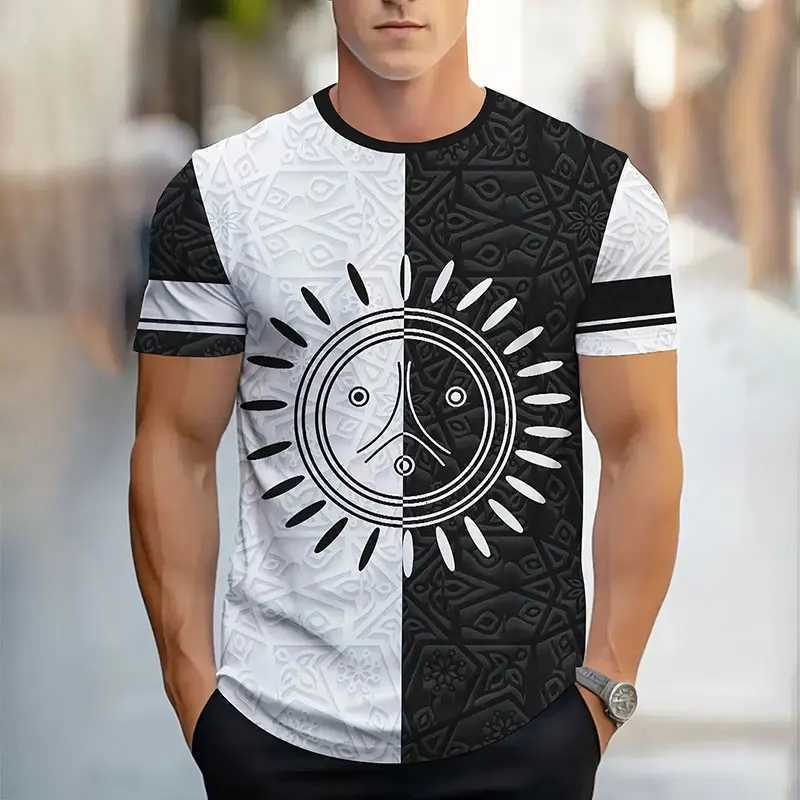 Summer new mens T-shirt fashion simple gradient printed short sleeved top mens breathable round neck short sleeved clothing W250425