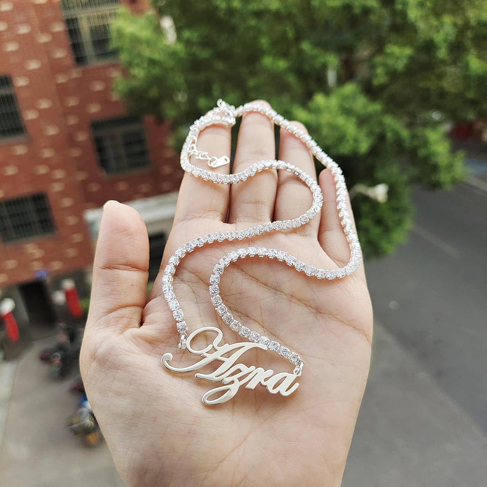 DODOAI Custom Name Necklaces with Tennis Chain Name Year Necklaces Numbers Personaliz Crystal Pendant Christmas Halloween Gifts 250425