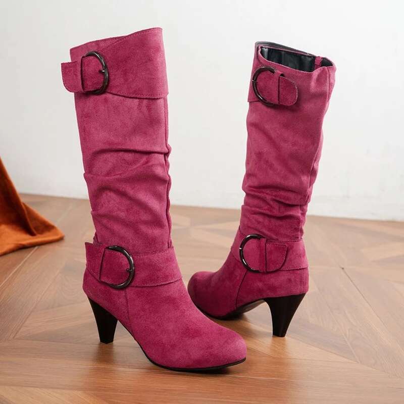 Winter New High Heels Comfortable Sexy Shoes Wear-Resistant Pointed Side Zipper Fashion Solid Color Women's Boots