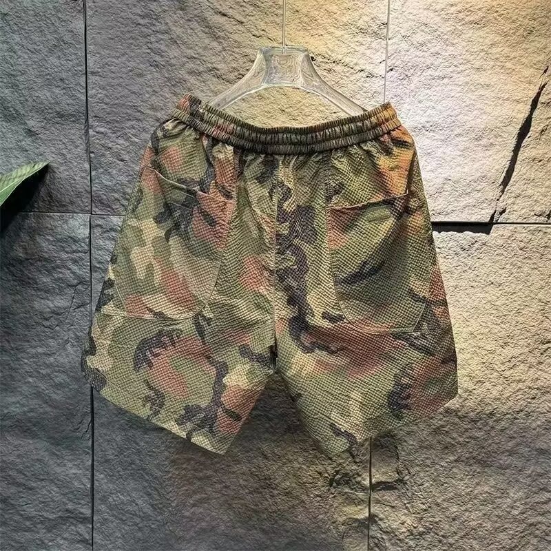 Summer trendy loose five quarter pants, Chinese military camouflage workwear shorts, men's straight leg fashionable versatile casual pants