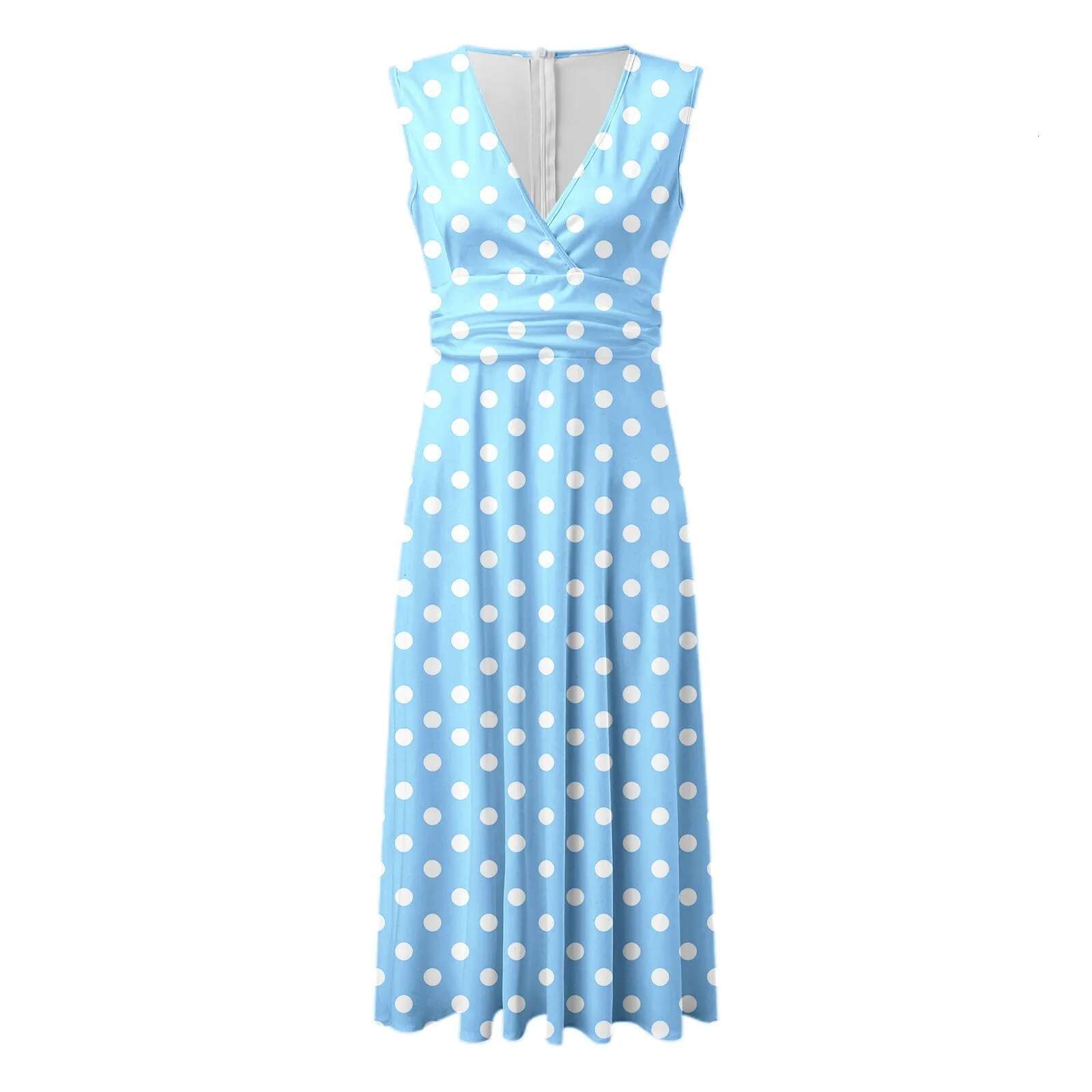 Dongdumaoyi Casual Elegant Sleeveless Dress Summer Retro Dot Print Dresses V Neck Long Skirt Street Fashion Comfortable