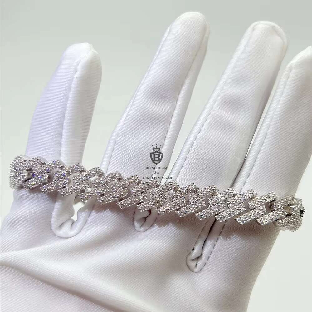 Wholesale Iced Out Jewelry GRA Certificate 7inch 8inch Hip Hop Mens Moissanite 10mm Silver Cuban Bracelet