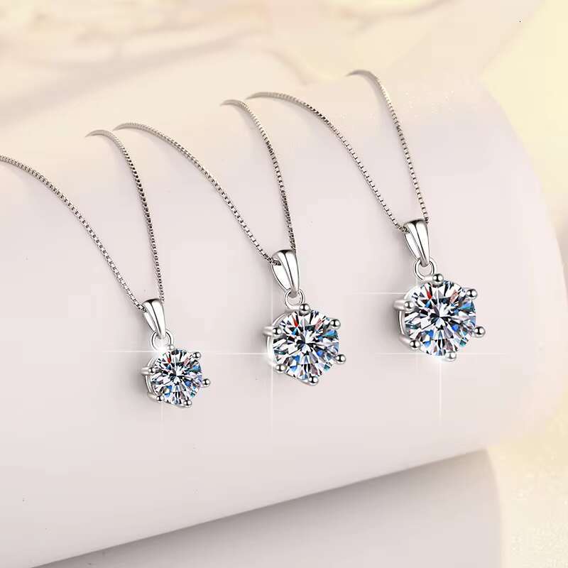 Wholesale 925 Sterling Silver Jewelry Box Chain Custom D Color Moissanite Pendant Necklace for Women Six Claw 1ct to 5ct