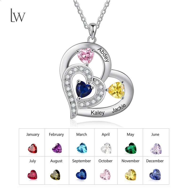 Personalized Names Necklace for Mom Heart Birthstone Necklace for Women Custom Mother Name Necklace Mothers Day Birthday Gifts 250425