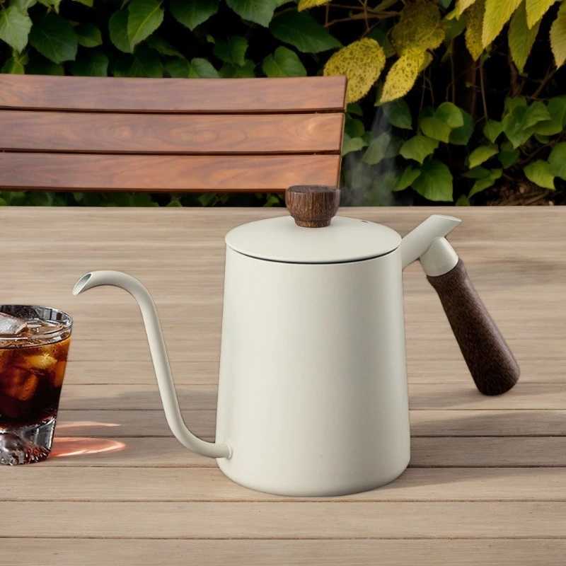 Hand Drip Kettle White Coffee Black Long Spout Goose Neck Stainless Steel Wooden Handle Drip Flow Regulator for Coffe C251125