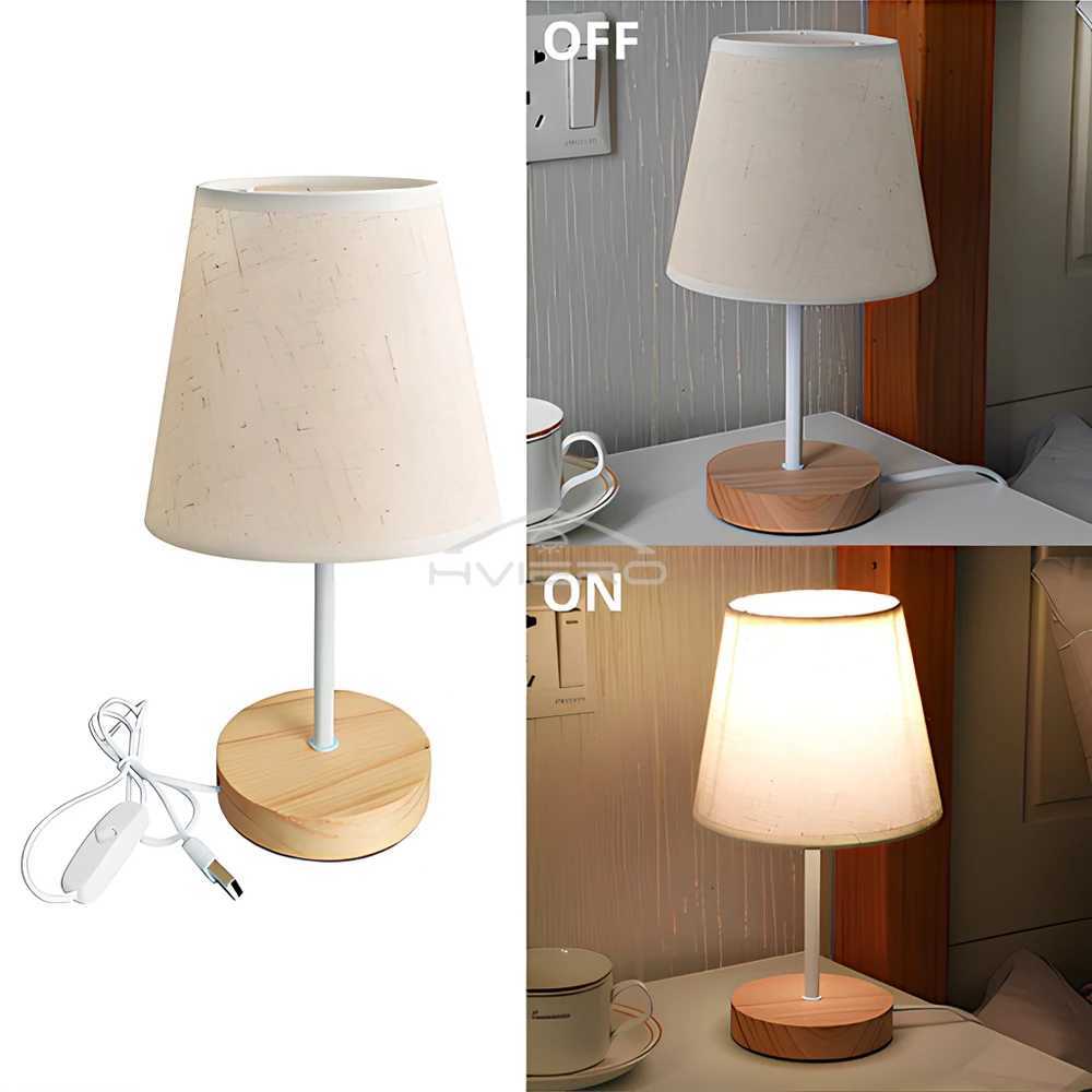 Wooden Table Lamps USB Powered Nightstand Lamp Bedside Cylinder Shade Desk Light Bedroom Home Decor Modern Creative Gift BulbsM251125